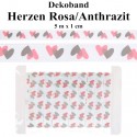 Deko-Zierband Herzen, Rosa-Anthrazit, 5 m