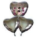 Silvester-Bouquet, 2 silberne Herzballons, 1 silberner Herzballon "Viel Glück im neuen Jahr" mit Helium, Silvesterdekoration