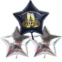 Silvester-Bouquet, 2 silberne Sternballons, 1 schwarzer Sternballon, mit Helium, Silvesterdekoration 2024