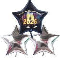Silvester-Bouquet, 2 silberne Sternballons, 1 schwarzer Sternballon, mit Helium, Silvesterdekoration 2026