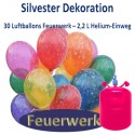 Silvester Dekoration, 30 Luftballons Feuerwerk mit 2,2 L Helium-Einweg