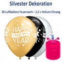 Silvester Dekoration, 30 Luftballons Happy New Year mit 2,2 L Helium-Einweg