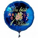 Du bist 1. Klasse. Blauer, runder Luftballon zum Schulanfang, zur Einschulung, ohne Helium