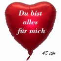 Du bist alles für mich, Herzluftballon aus Folie, Satin Rot, 45 cm, ohne Helium-Ballongas