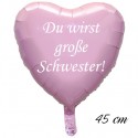Du wirst große Schwester! Herzluftballon aus Folie, Rosa-Perlmutt, 45 cm, ohne Helium-Ballongas