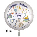 Endlich Schule! Alles Gute zum Schulanfang! Weißer Luftballon zum Schulanfang, mit Helium-Ballongas