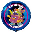 Endlich Schule! Blauer, runder Luftballon zum Schulanfang, zur Einschulung, ohne Helium-Ballongas