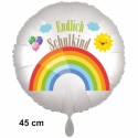 Endlich Schulkind. Rainbow. Weißer, runder Luftballon, Satin de Luxe