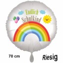 Endlich Schulkind. Rainbow. Großer, weißer, runder Luftballon, Satin de Luxe