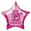Luftballon, Folie,18. Geburtstag, Happy 18TH Birthday, Prismatik-Sternballon, Rosa, ohne Helium