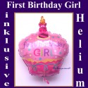 First Birthday Girl, Cupcake Luftballon aus Folie mit Helium zum 1. Geburtstag