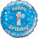 Luftballon aus Folie, Happy 1st Birthday Blue  zum 1. Geburtstag
