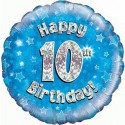 Luftballon aus Folie, Happy 10th Birthday Blue  zum 10. Geburtstag