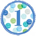 Folienballon 1st Birthday Blue Dots, Luftballon zum 1. Geburtstag mit Helium-Ballongas
