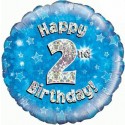 Luftballon aus Folie, Happy 2nd Birthday Blue  zum 2. Geburtstag