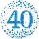 Holografischer Luftballon aus Folie, Sparkling Fizz Blue 40, zum 40. Geburtstag, Jubiläum, mit Helium