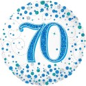 Holografischer Luftballon aus Folie, Sparkling Fizz Blue 70, zum 70. Geburtstag, Jubiläum, mit Helium