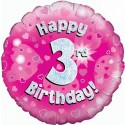 Luftballon aus Folie, Happy 3rd Birthday Pink  zum 3. Geburtstag