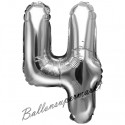 Zahlen-Luftballon aus Folie, 4, Silber, 35 cm