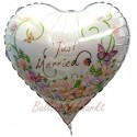 3D Ballon, Just Married, Heart Flowers, Luftballon zur Hochzeit inkl. Helium-Ballongas