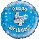 Luftballon aus Folie, Happy 4th Birthday Blue  zum 4. Geburtstag
