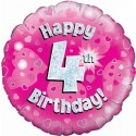 Luftballon aus Folie, Happy 4th Birthday Pink  zum 4. Geburtstag