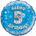 Luftballon aus Folie, Happy 5th Birthday Blue  zum 5. Geburtstag