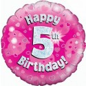 Luftballon aus Folie, Happy 5th Birthday Pink  zum 5. Geburtstag