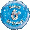Luftballon aus Folie, Happy 6th Birthday Blue  zum 6. Geburtstag