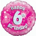 Luftballon aus Folie, Happy 6th Birthday Pink  zum 6. Geburtstag