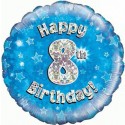 Luftballon aus Folie, Happy 8th Birthday Blue  zum 8. Geburtstag
