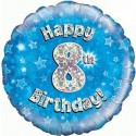 Luftballon aus Folie, Happy 8th Birthday Blue  zum 8. Geburtstag