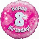 Luftballon aus Folie, Happy 8th Birthday Pink  zum 8. Geburtstag