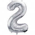 Zahl 2 Luftballon aus Folie, Silber, 86 cm