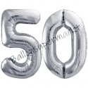 Zahlen-Luftballons aus Folie, 50, Silber, 86 cm