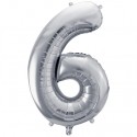 Zahl 6 Luftballon aus Folie, Silber, 86 cm