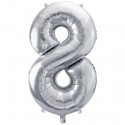 Zahl 8 Luftballon aus Folie, Silber, 86 cm
