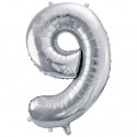 Zahl 9 Luftballon aus Folie, Silber, 86 cm