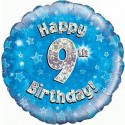Luftballon aus Folie, Happy 9th Birthday Blue  zum 9. Geburtstag