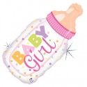 Baby Girl Babyflasche, großer Folienballon zu Geburt, Taufe, Babyparty, holografisch
