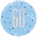 Glitzernder Luftballon aus Folie zum 60. Geburtstag, Blue & Silver Glitz Birthday 60, ohne Helium