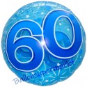 Lucid Blue Birthday 60, großer Luftballon zum 60. Geburtstag, Folienballon ohne Helium