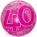 Clear Pink Birthday 40, großer Luftballon zum 40. Geburtstag, Folienballon mit Ballongas