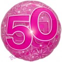 Clear Pink Birthday 50, großer Luftballon zum 50. Geburtstag, Folienballon mit Ballongas
