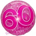Clear Pink Birthday 60, großer Luftballon zum 60. Geburtstag, Folienballon ohne Helium