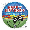 Folienballon, rund 45 cm, Gamepad Birthday, mit Helium zum Geburtstag