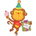 Birthday Monkey Folienballon, Happy Birthday Affe, mit Helium zum Geburtstag