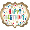 Happy Birthday Gold Satin Dots Folienballon, Shape, ohne Helium zum Geburtstag