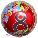 Happy Birthday Milestone 8, Luftballon aus Folie mit Helium zum 8. Geburtstag