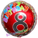 Luftballon aus Folie, Happy Birthday Milestone 8 zum 8. Geburtstag